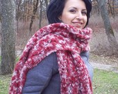 Winter scarf, hand knitting, warm for cold days, the color of burgundy and gray wool, mohair and acrylic for women