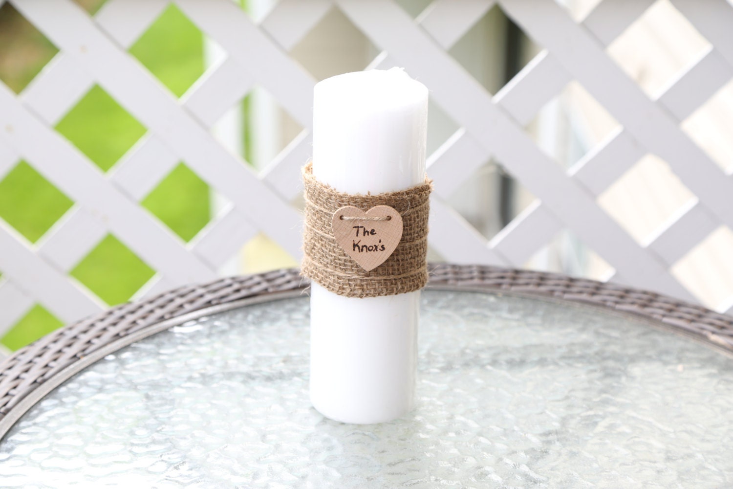 Personalized Rustic White or Ivory Unity Wedding Candle  Brown Burlap Wrapped Decorative Ceremony Decoration Table Centerpiece or Home Decor