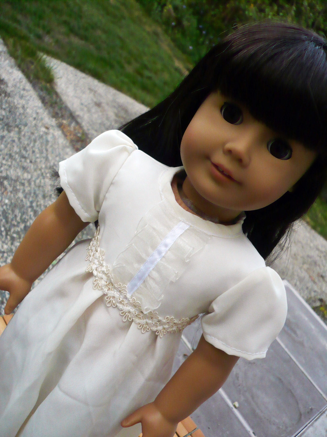 american girl doll clothes/ 18inch doll/ handmade/ pink flower dress/ easter dress/ spring dress/ White dress