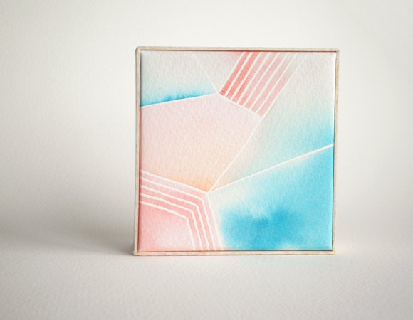 Watercolour Art Block B - Original painting, geometric pattern, blue, pink, orange