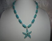 Womens Turquoise Necklace, Silver Metal Starfish Pendant, Girlfriend, Ladies, Summer, Beach Wear, Gift for Her  "Tropical Vacation"