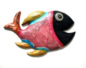 Wall hanging hand made decorative black,pink and yellow funny fish