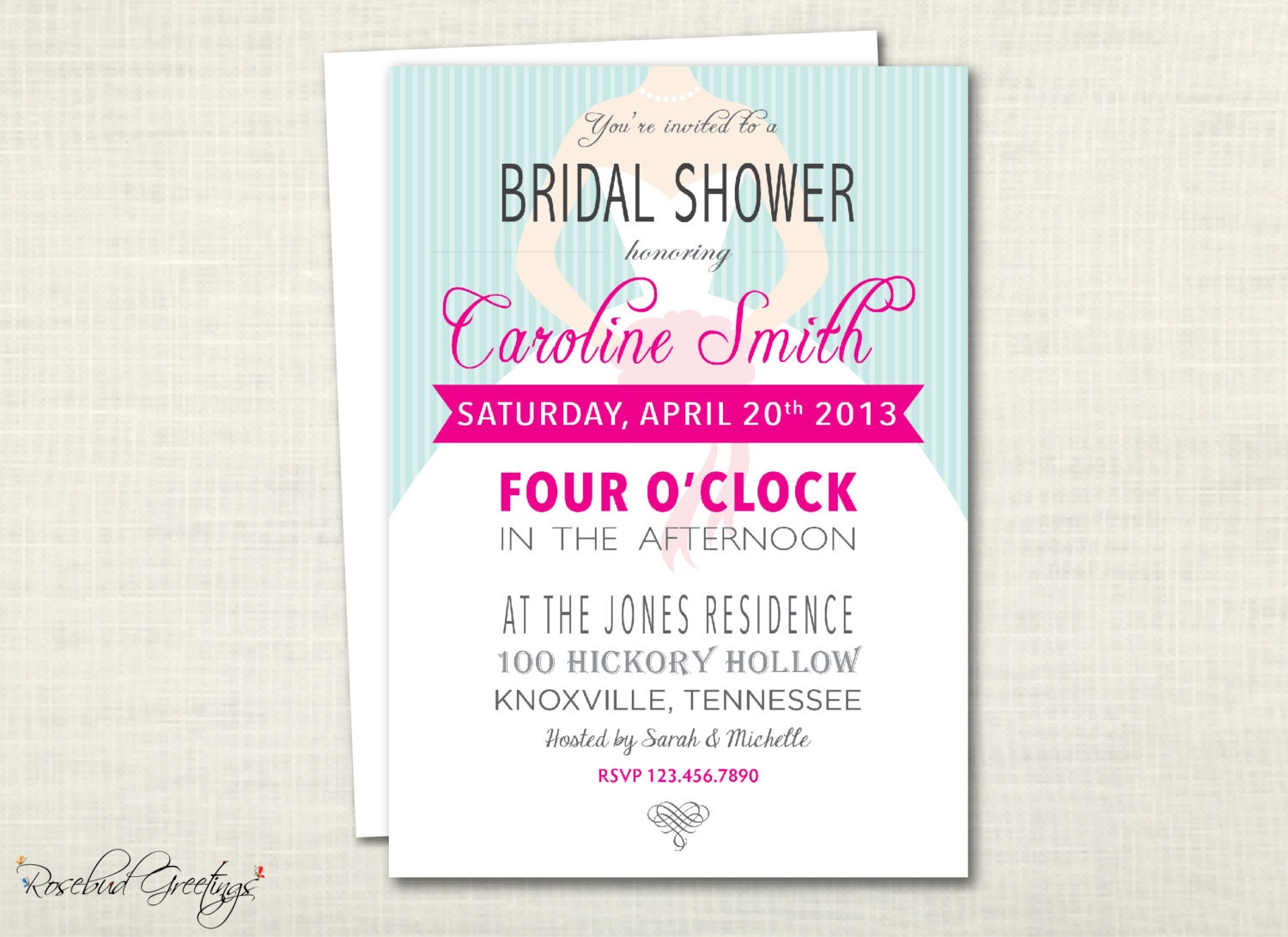 Wedding Dress Bridal Shower Invitation with Recipe Card - vintage, typography, red, aqua, pretty, bride, invite - digital file, printable Il_170x135