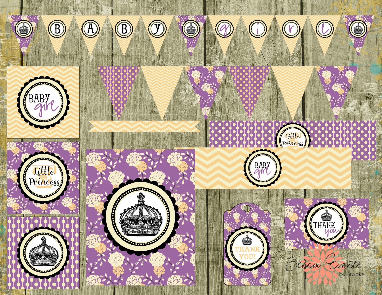 Purple Princess Mini PDF Printable Collection - Crown Purple Mustard Princess Il_170x135