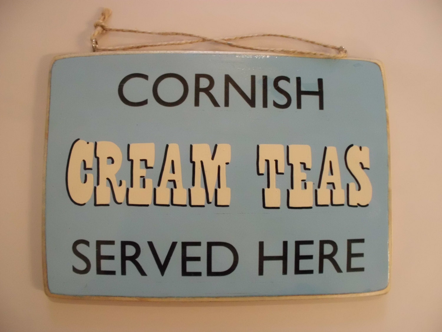 Cornish Cream Teas Served Here, Hand painted/printed sign. Handmade in Cornwall. 7"x10"