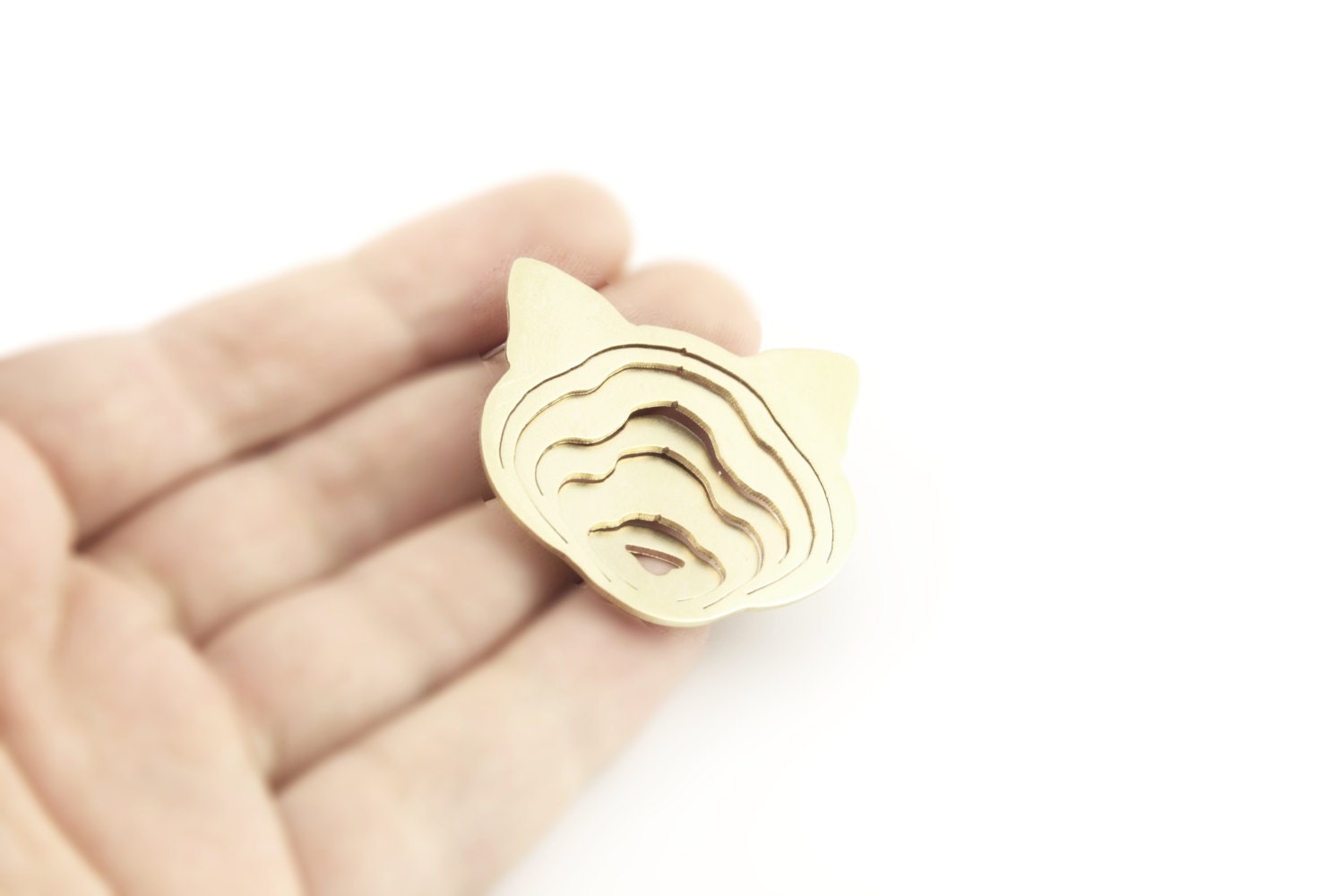 Cat handmade brass brooch - kitty head