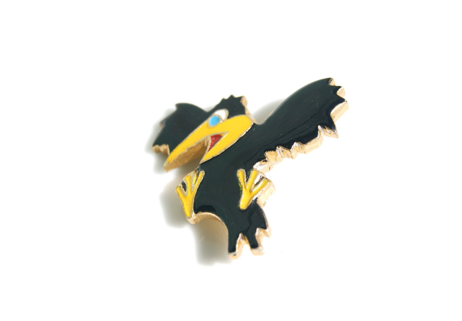 Vintage USSR, Soviet era  pin/brooch bird black  raven with yellow beak