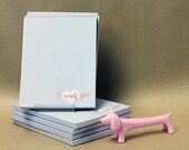 I Woof You Notepad and Dachshund Pen Set // Sparkle Puppy Pen in Pastel Colors // Dog