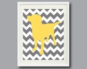 Chevron Dog Art Print 8x10 for Nursery, Kids Room, Home Decor- White, Grey/Gray and Yellow OR Choose your own colors - Modern Wall Art