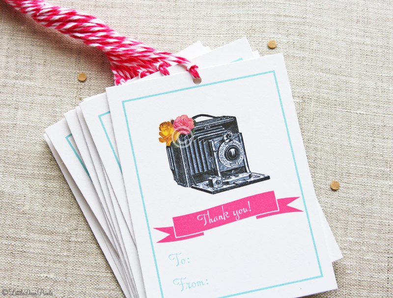 12 Vintage Style Camera "Thank You" Gift Tags- Shabby Chic Photographer Tags