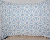 Hofmann Chenille Blue & White Daisy Floral Long Throw Pillow Handmade Upcycled Vintage Blanket Bedspread Shabby Chic 19 x 11