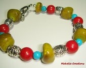 Green red blue bracelet, chunky bracelet, statement bracelet, spring jewelry, multicolor bracelet, multistone bracelet