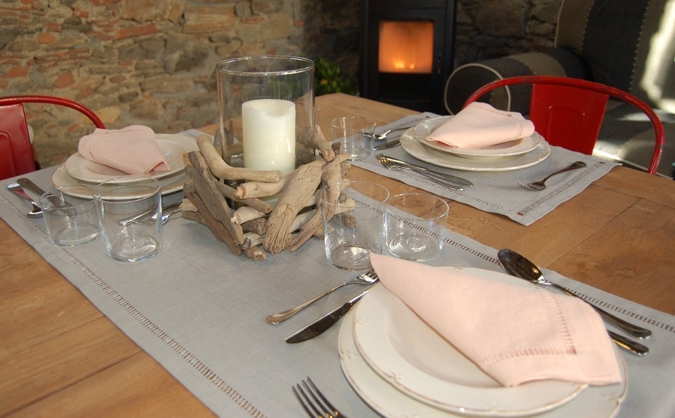 Linen table runner and napkins - handmade - hemstitched