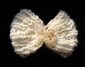20. Handmade Knitted Bow Brooch in White&Gold: Synthetic Yarn with Beads and Button, Knitted  Accessories, Free Shipping