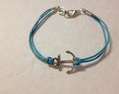 Silver Anchor Bracelet with blue waxed cord, Nautical Bracelet, sailor Bracelet, nautical jewelry