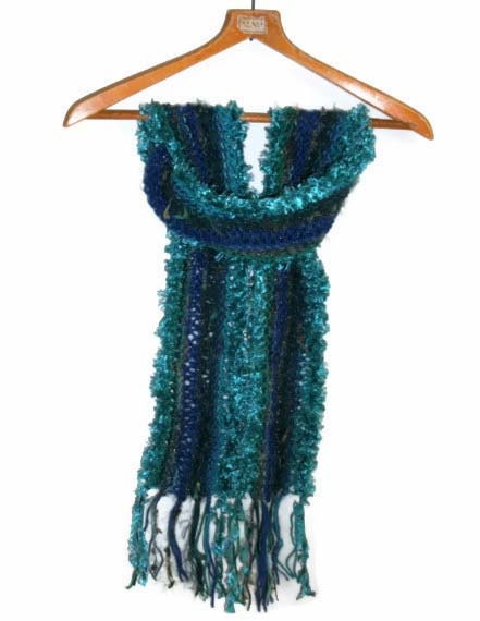 Blue Pacific Hand Knit  Ocean Colours Scarf, SPECIAL FREE SHIPPING, lacy, warm,soft