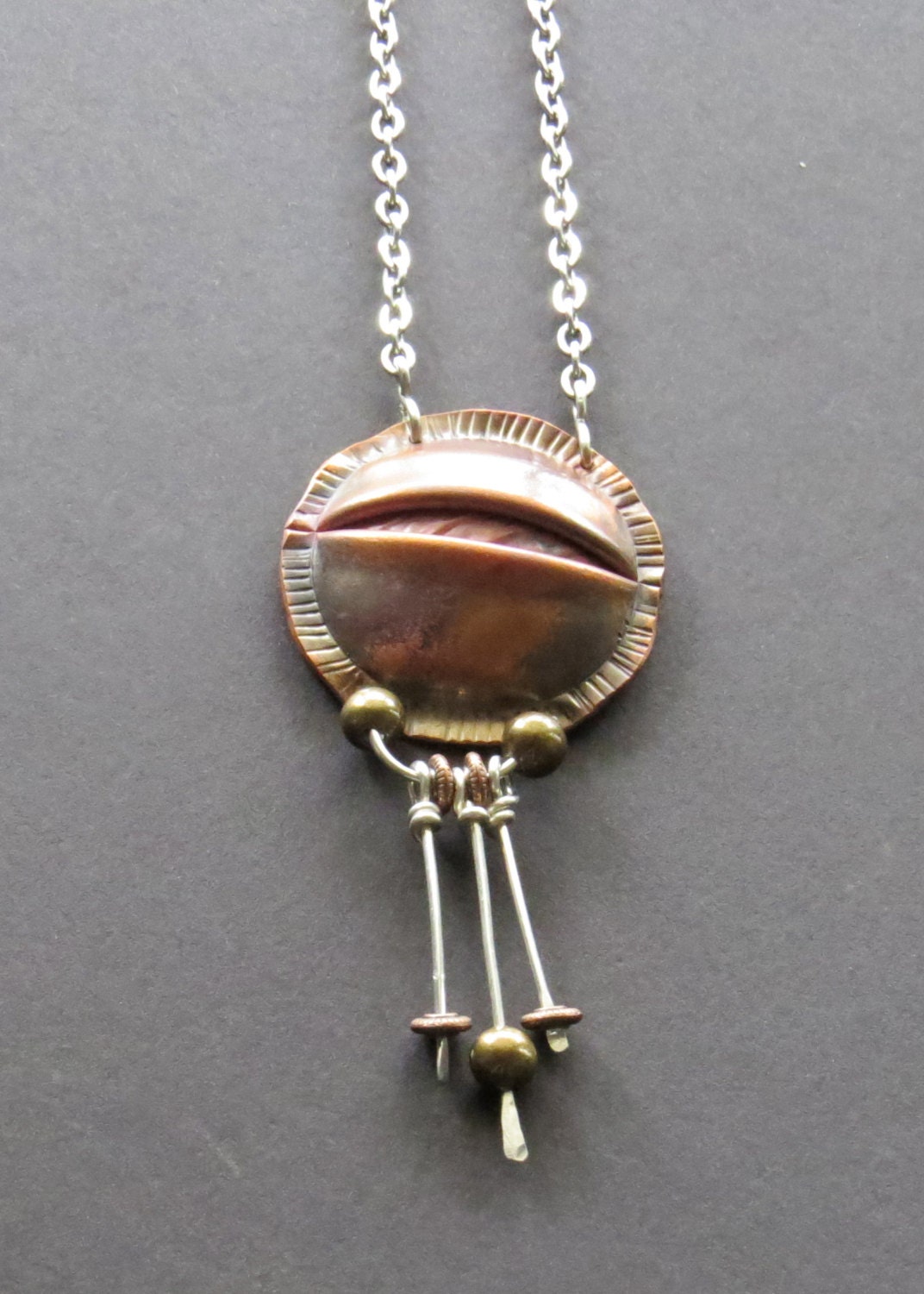 Copper, Fold Formed Pendant on Stainless Steel Chain