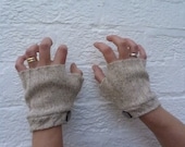 Natural Silk wool fingerless handwarmers Digitless gloves Retro button cuff wristies