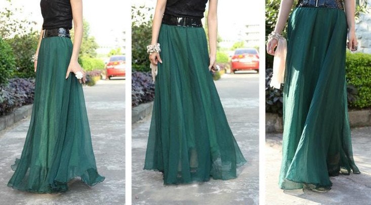 Emerald Green/ Gray/ Orange/ Red/ Puprle women skirt chiffon skirt wide leg dress skirt--TR009--3
