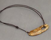 Jasper focal on leather cord, adjustable necklace, mens, womens, gold, 15 to 30", summer jewelry