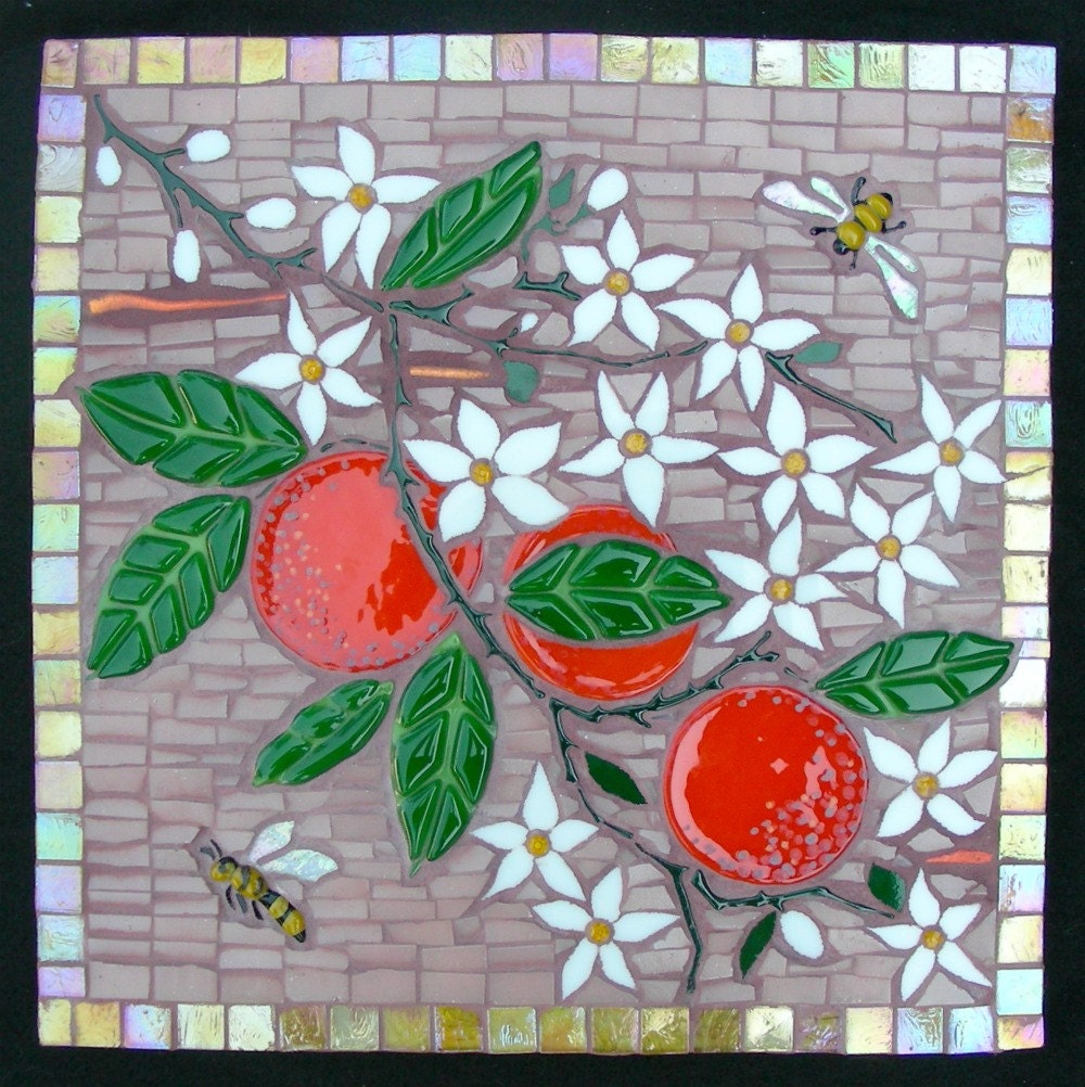 Stained glass mosaic - "Orange Blossom"
