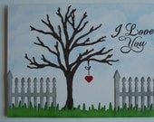 Handmade Wedding/Anniversary/Engagement - I Love You Card with Hanging Heart on Tree
