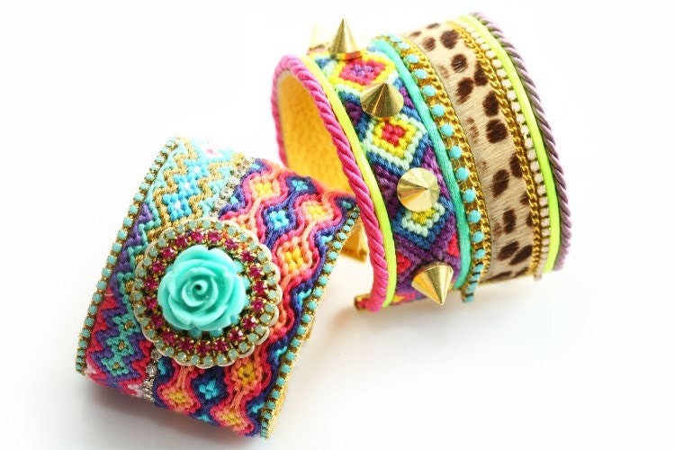 Made to Order SS13 Luxury Swarovski Friendship Bracelet Jewelry Ultra Wide Turquoise Rose Cuff,bohemian indian gypsy style,Ethnic boho style
