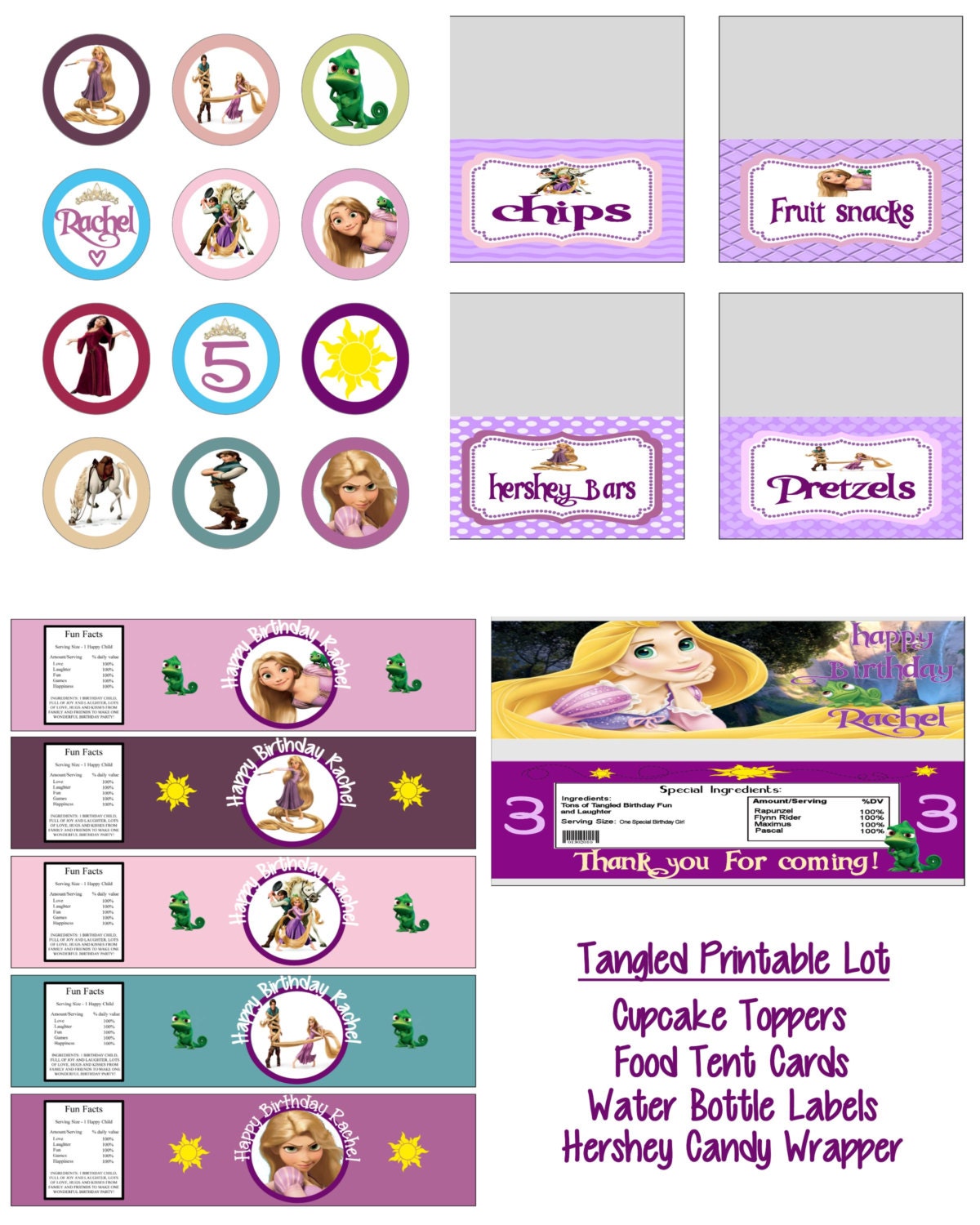 Disney Princess Rapunzel Tangled Birthday Party Printable Lot Favors and More