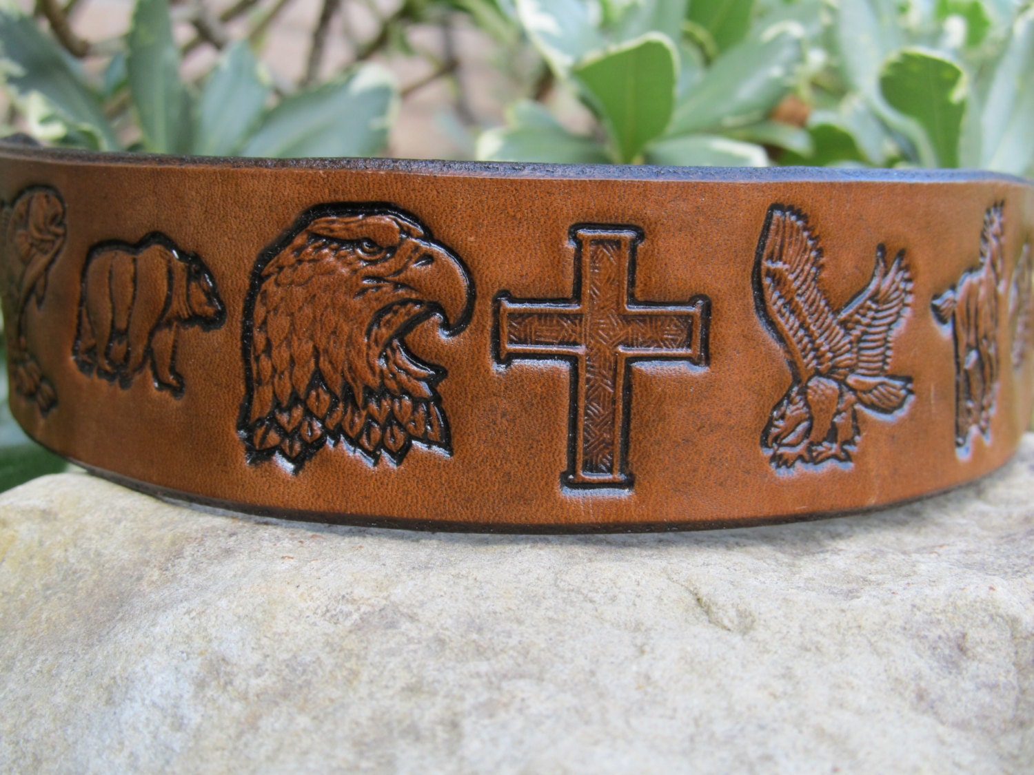 Tooled Leather Bracelet Cuff - CREATE YOUR OWN, you choose - Antique Brown Stain - Men Women Kids Teen