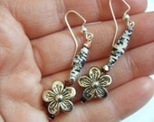 OOAK Silver Flower Recycled Material Paper Red Bead Dangle WIre Hook Earrings Upcycled Magazine Beads Repurposed Jewelry