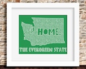 Washington Home State Print - 8 x 10 - Evergreen State - More Colors