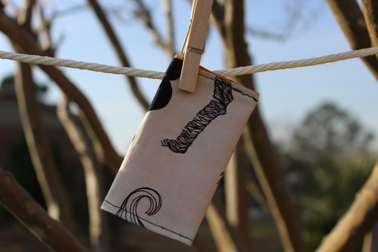 Folded Wallet - Mustache with Orange Lining