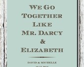 Personalized Elizabeth and Mr Darcy poster print, Pride and Prejudice Art, Love Romantic Art Idea, Anniversary Gift, Home decor Poster 8x10