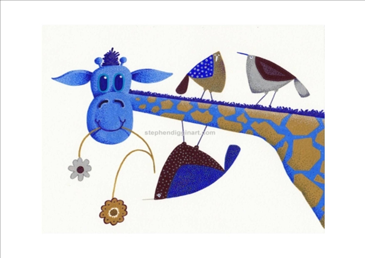 Kids animal art,Kids wall art, kids room decor,gift idea, custom nursery art,custom kids art print,  "Blue Giraffe", 5x7 kids art print