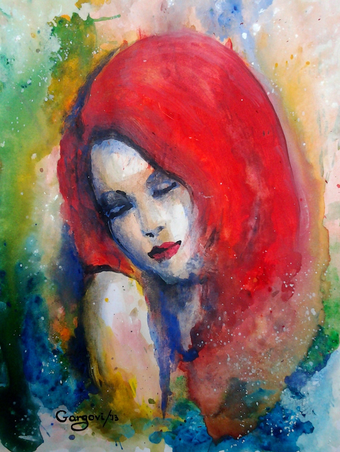 Original Watercolor Painting - The Girl With Fiery Hair - Abstract Painting - Watercolor And Acrylic On Paper - Contemporary Art By Gargovi