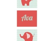 Nursery Wall Decor-Kids Room Art Prints-Set of 3 Prints for Nursery Elephants and Custom Name in Jade Green and Coral