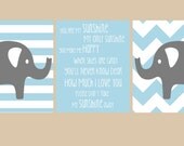 Nursery Prints- Nursery Wall Decor- Kids Wall Art- Set of 3 Prints- Elephants- You Are My Sunshine- Light Blue Gray- 3 8x10 Prints