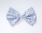 ON SALE vivid sky blue white flowers floral butterfly polka dot orange hair ribbon, gift for girls, cute handmade ribbon art, fabric bow
