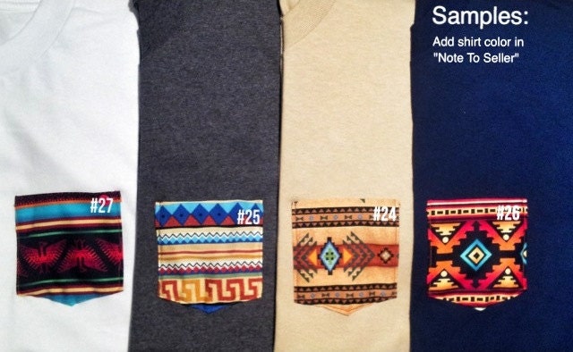 Customized Tribal Pocket Tee Sizes: Unisex Adult Small, Medium, Large, Extra Large
