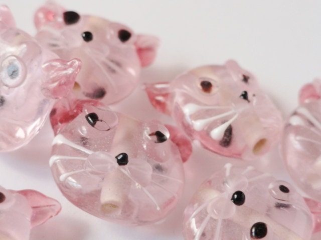 Pink Kitten Glass Lampwork Bumpy Beads, Jewelry Making Supplies