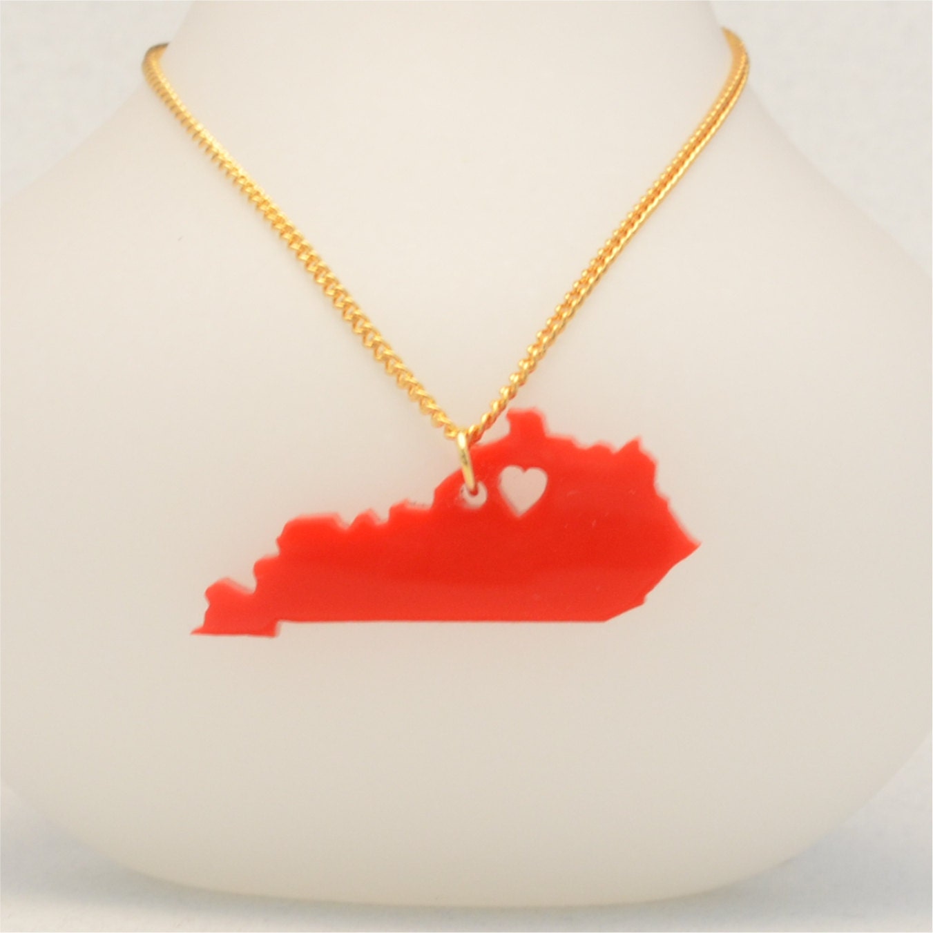 Kentucky Bamboo or Acrylic State Love Necklace with Heart - Laser Cut Jewelry