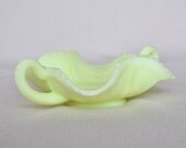 Vintage Fenton Satin Lime Green Sherbet Glass Handled Bon Bon Bowl
