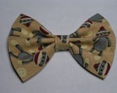 Gray Sock Monkeys fabric hair bow clip, Hair clips for kids and teens, hair clips for women, small hair bows