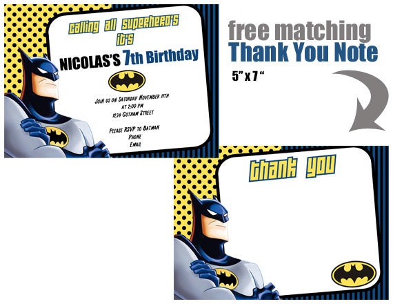 Custom Printable Batman Birthday Party Invitation Carissa