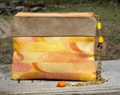 Tangerine Leather Wristlet iPhone Pouch Cell phone Bag Gadget Blue Brown