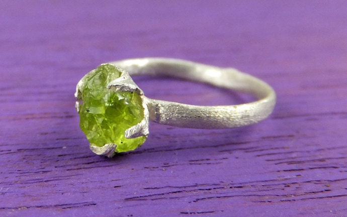 Raw Rough Peridot Rustic Sterling Silver Gemstone Stacking ring