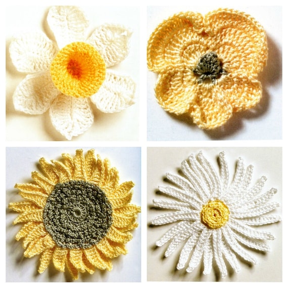 Fresh Flowers Crochet PATTERNS Daisy, Pansy, Daffodil and Sunflower