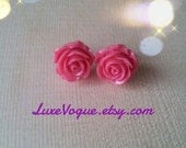 Blush Pink Rose Flower Stud Earrings on Silver Plated Posts