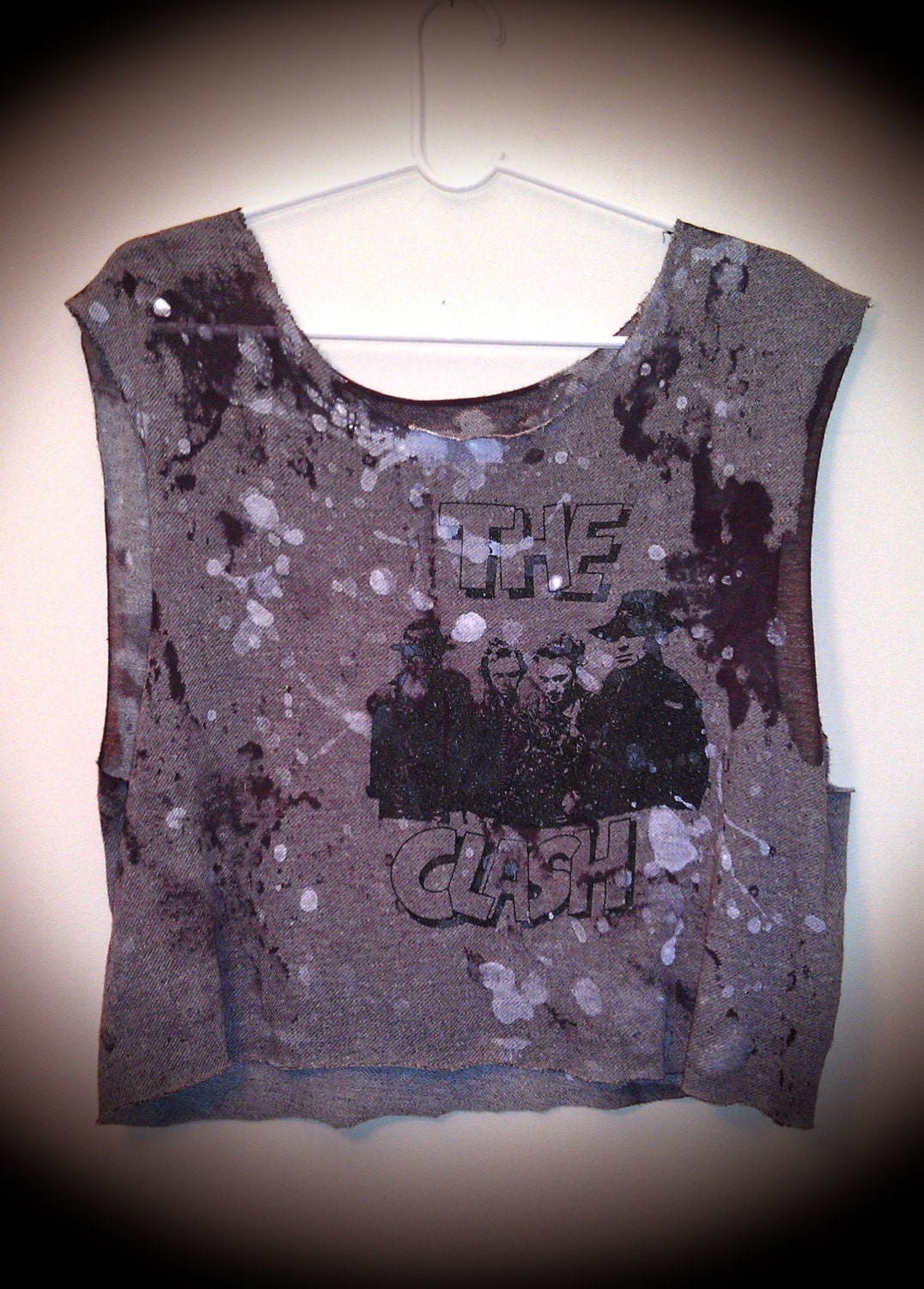 THE CLASH - Hand painted Artist  Muscle T shirt Top Burnout Print