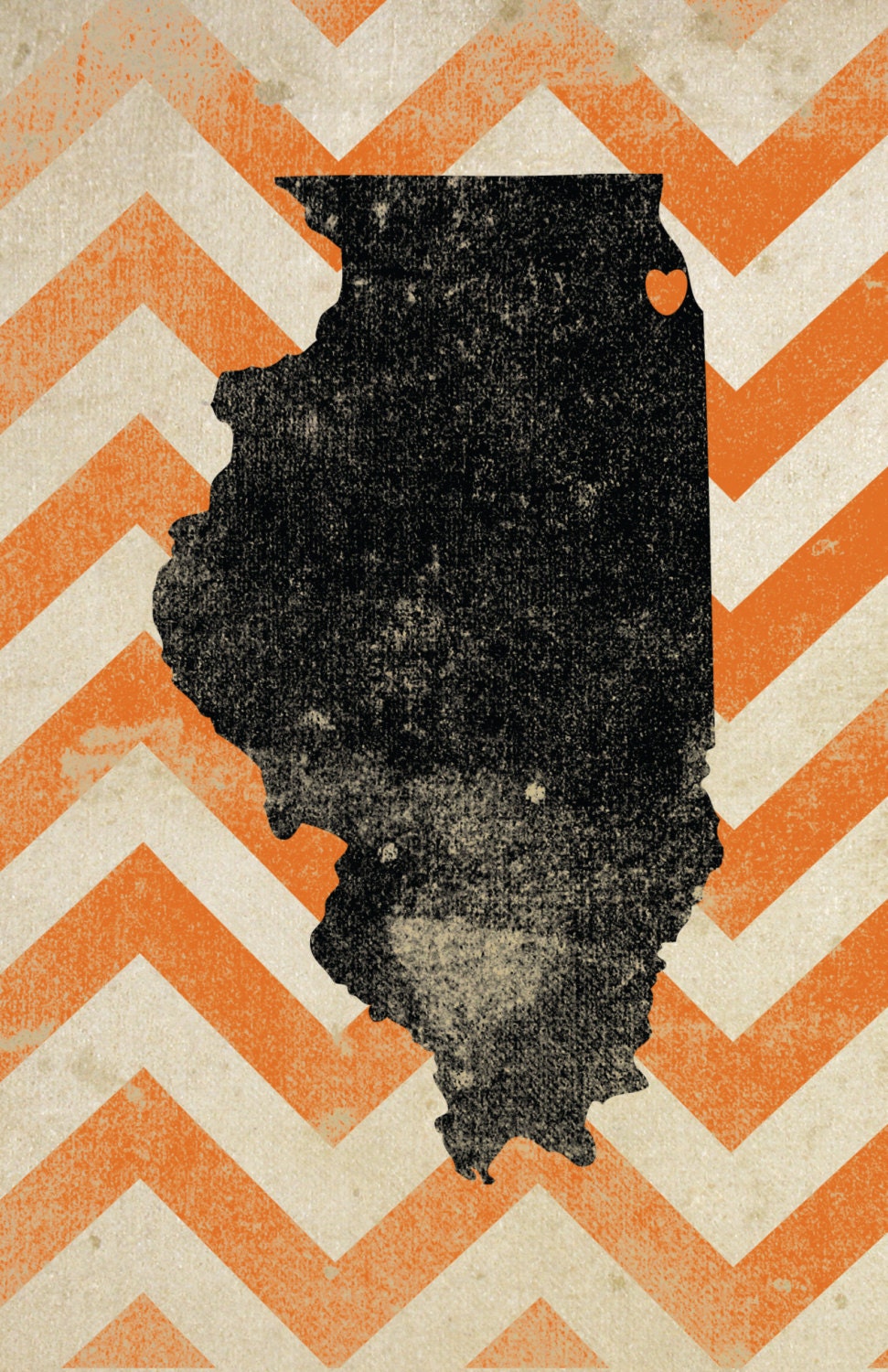 Illinois Silhouette on Chevron Background: 11X17 Art Print, With Heart Studios - Nursery, Gift, Poster, Vintage